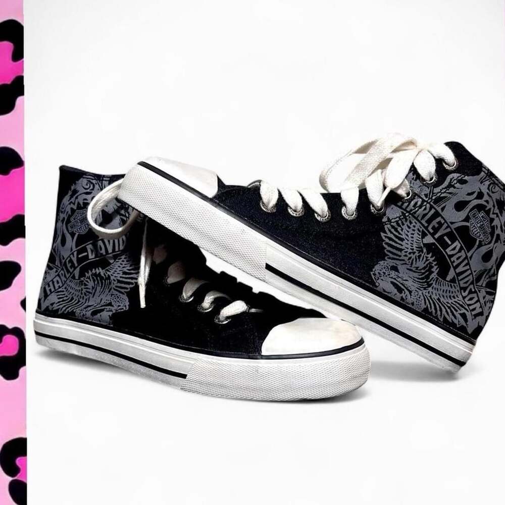Harley-Davidson D94601 High Top Sneakers Size 7 USA Black Canvas